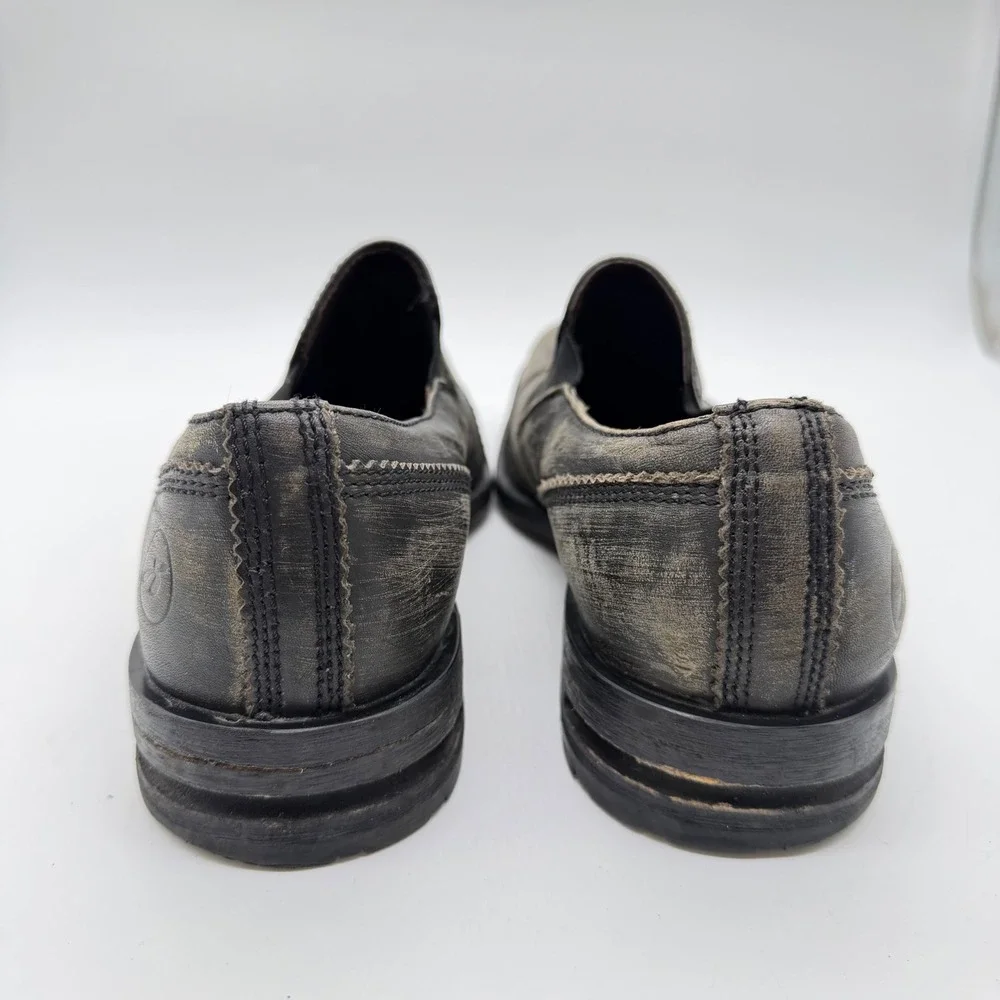 Bronx Mens 43 (US 10) Distressed Black Leather Slip On Square Toe Loafers